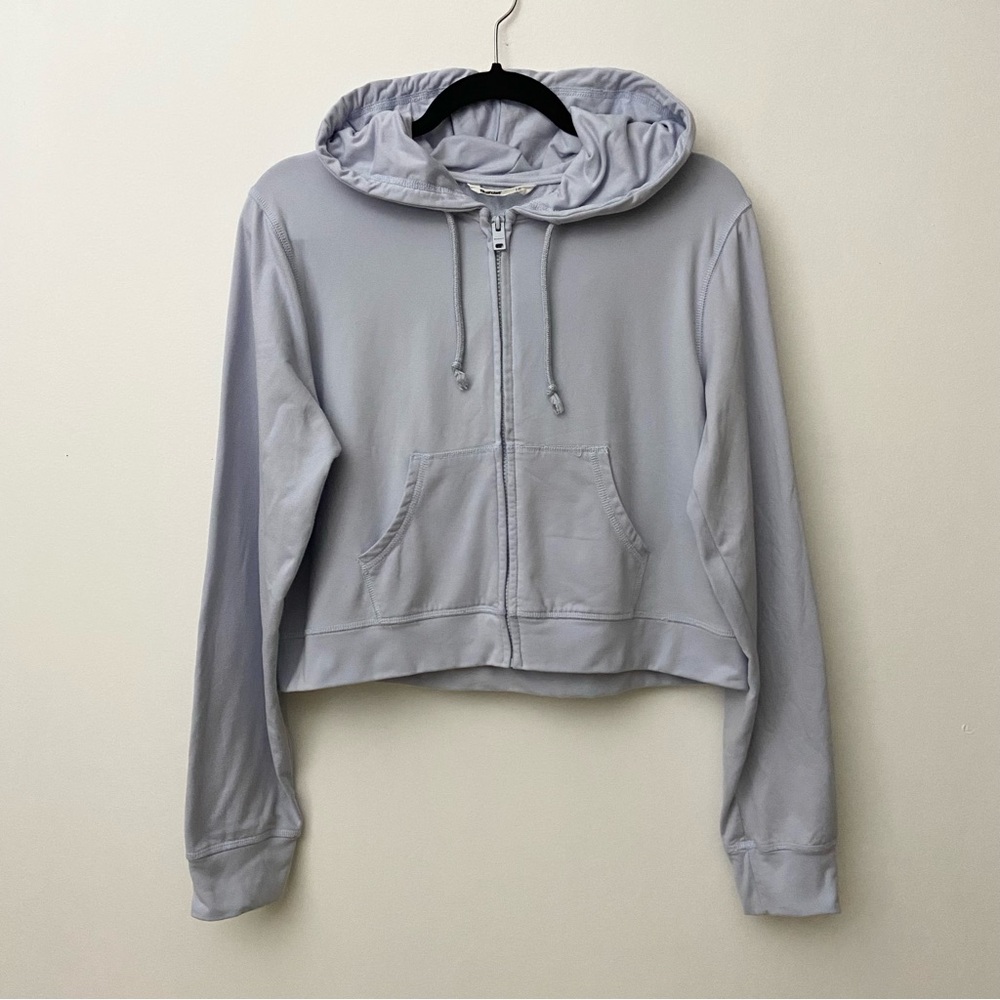 Baby Blue Cropped Zip Up Hooded Sweatshirt